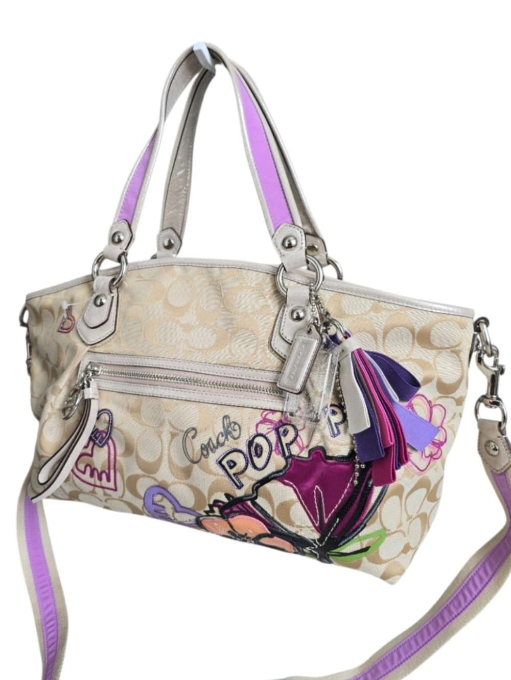 Coach Poppy Petal Print Applique Signature Rocker Tote Y2K RARE no. 16492 EUC - Picture 4 of 15